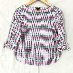 NWT- Talbots 3/4 Sleeve Blouse Whale Tail Stripes 100% Cotton Women sz PS